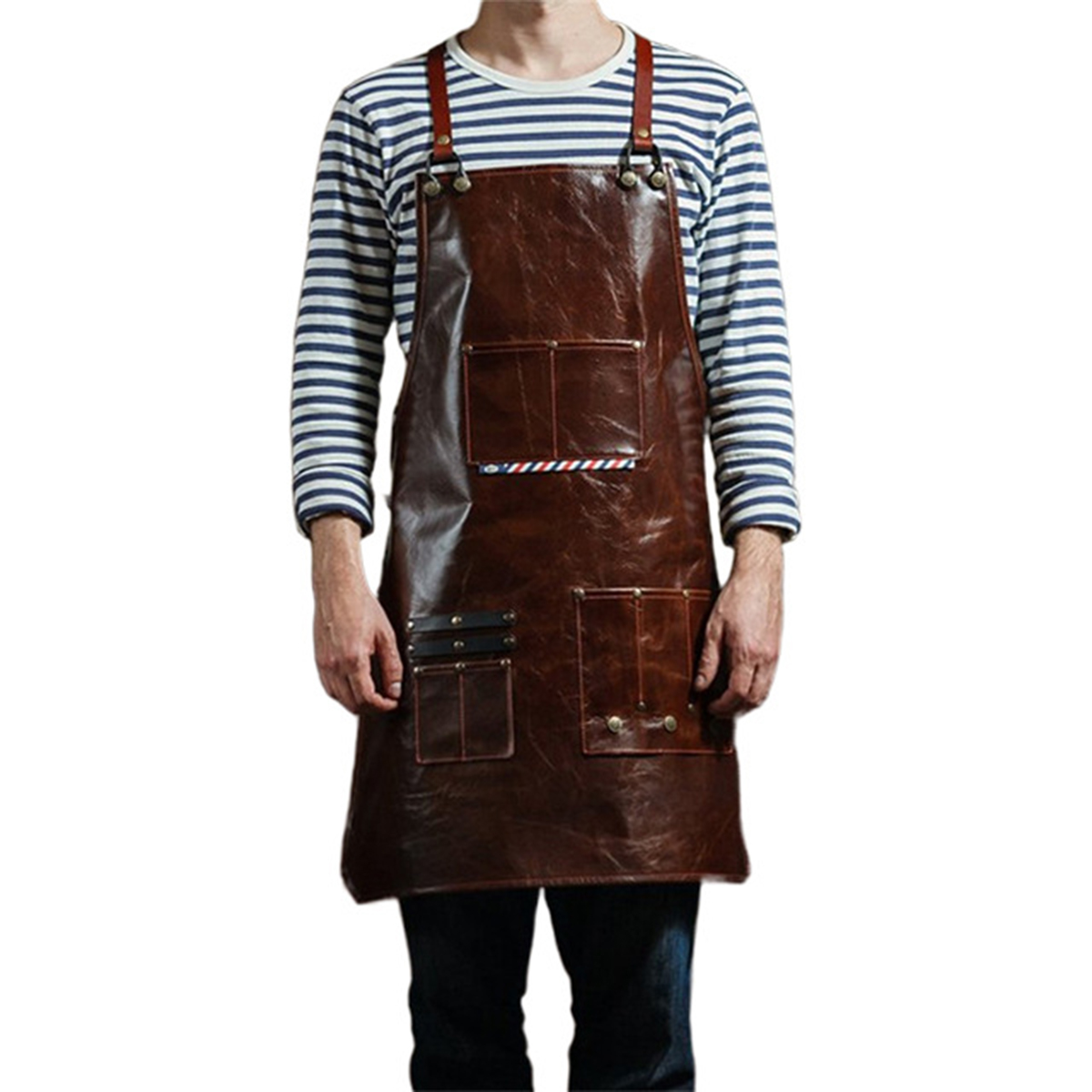 Leather Work Organiser - Çok Cepli Erkek Deri İş Önlüğü