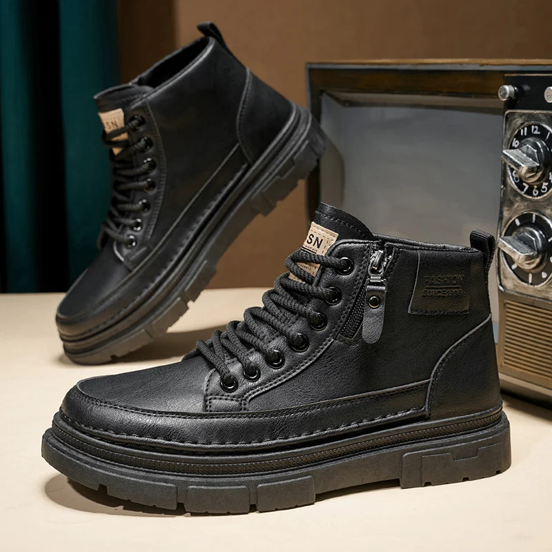 Leatherwork Boots - Erkekler için Retro Tasarımlı, Sonbahar-Kış Sezonuna