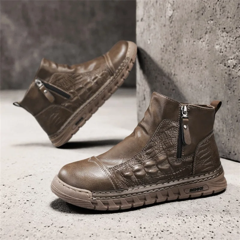 Leatherwork Boots - Erkekler İçin İngiliz Tarzı, Yüksek Tabanlı,